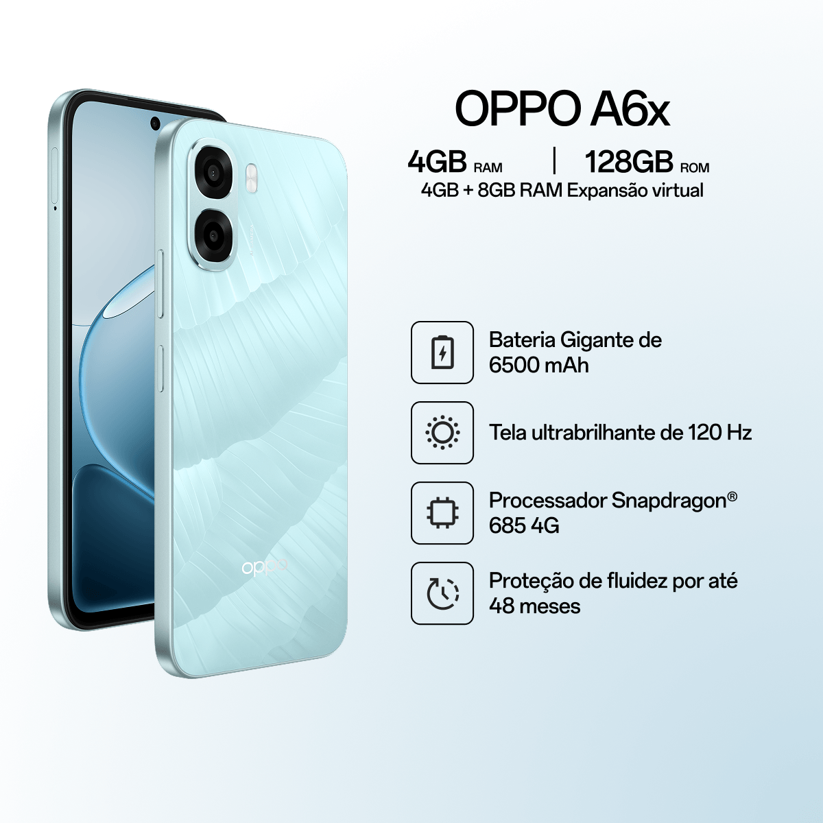 Smartphone OPPO A6x 128GB 12GB RAM (4GB + 8GB RAM Virtual) Bateria